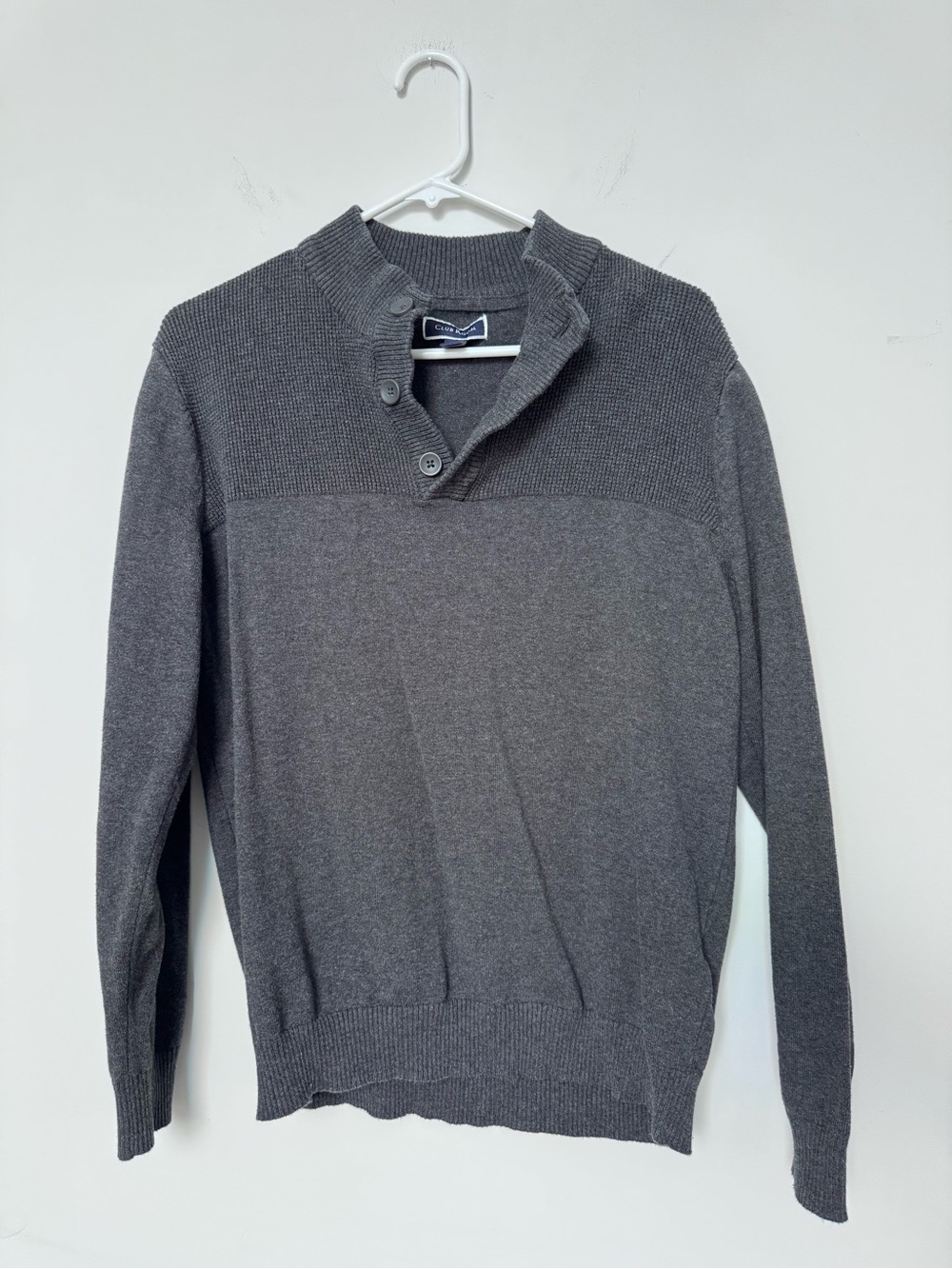 Men's Club Room Charcoal Gray Button-Neck Sweater - 100% Cotton